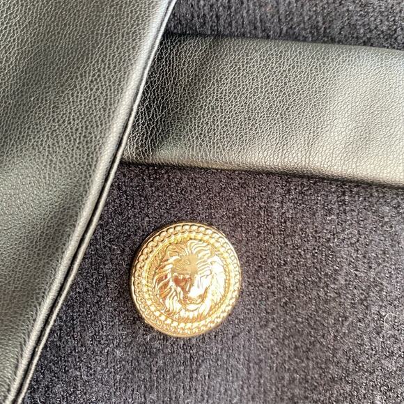 Sioni Y2K Tuxedo Blazer Women L Black Knit Faux Leather Old Money 80s Edgy NWT - Picture 4 of 8